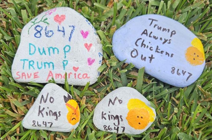 stones with anti-Trump messages